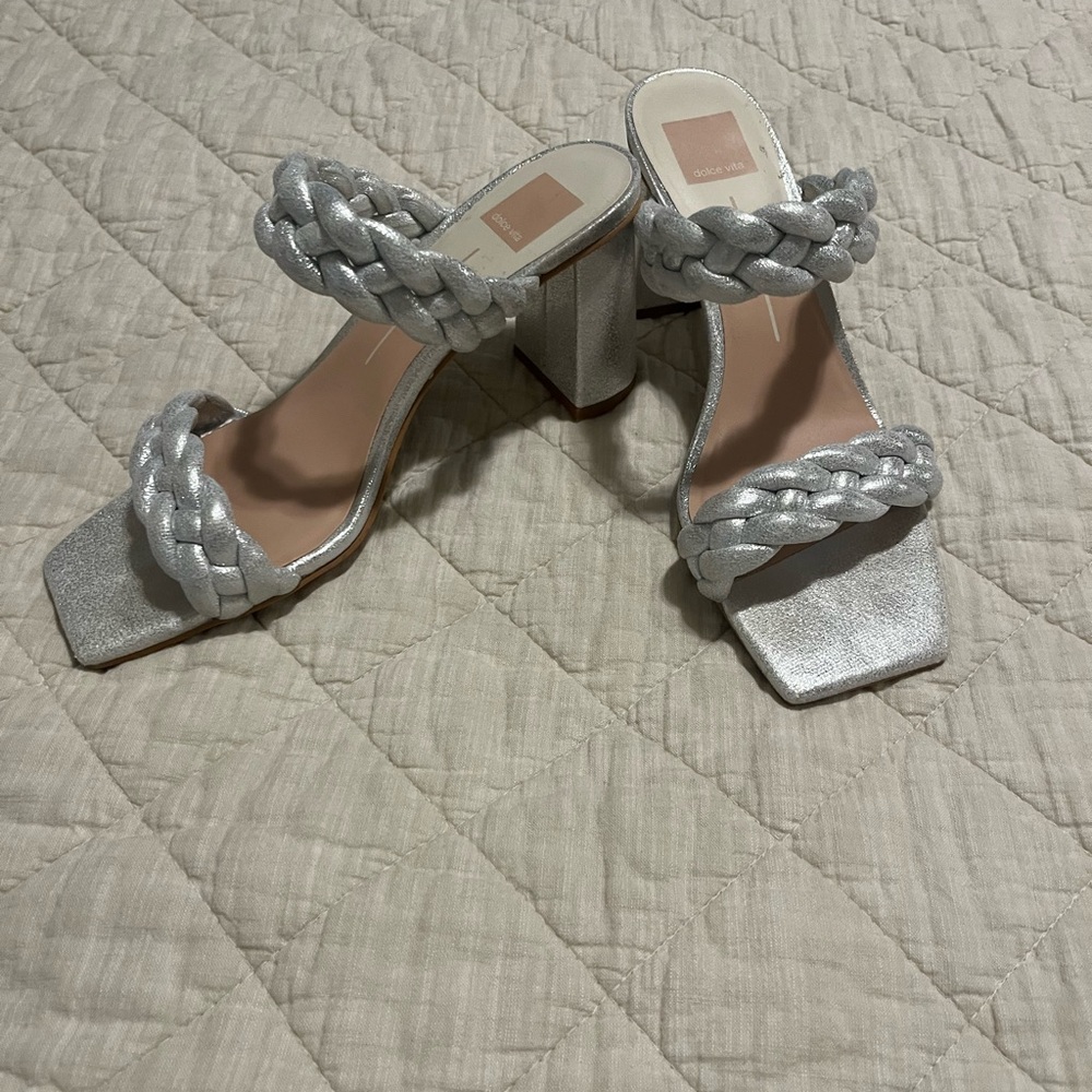 Dolce Vita Silver Braided Block Heel Sandals